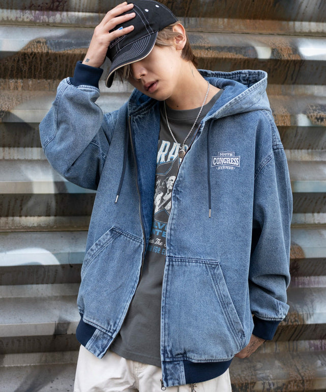 デニム中濃加工 モデル：175cm L着用