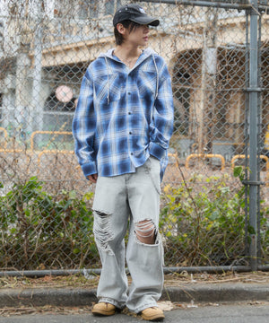 ブルーチェック1 　モデル：175cm L着用