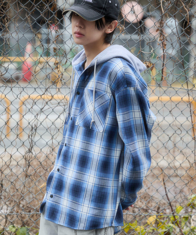 ブルーチェック1 　モデル：175cm L着用