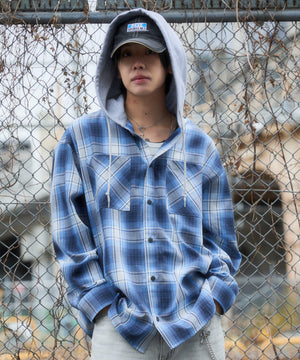 ブルーチェック1 　モデル：175cm L着用