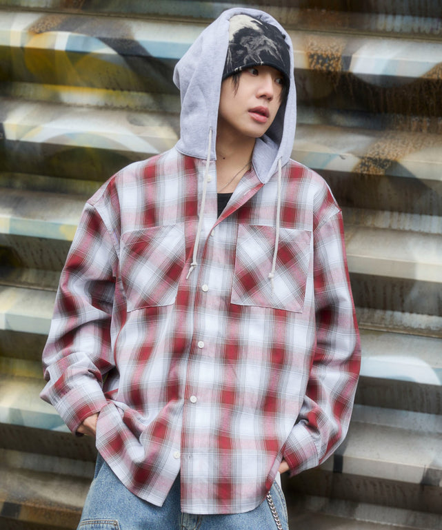 レッドチェック1 モデル：175cm L着用