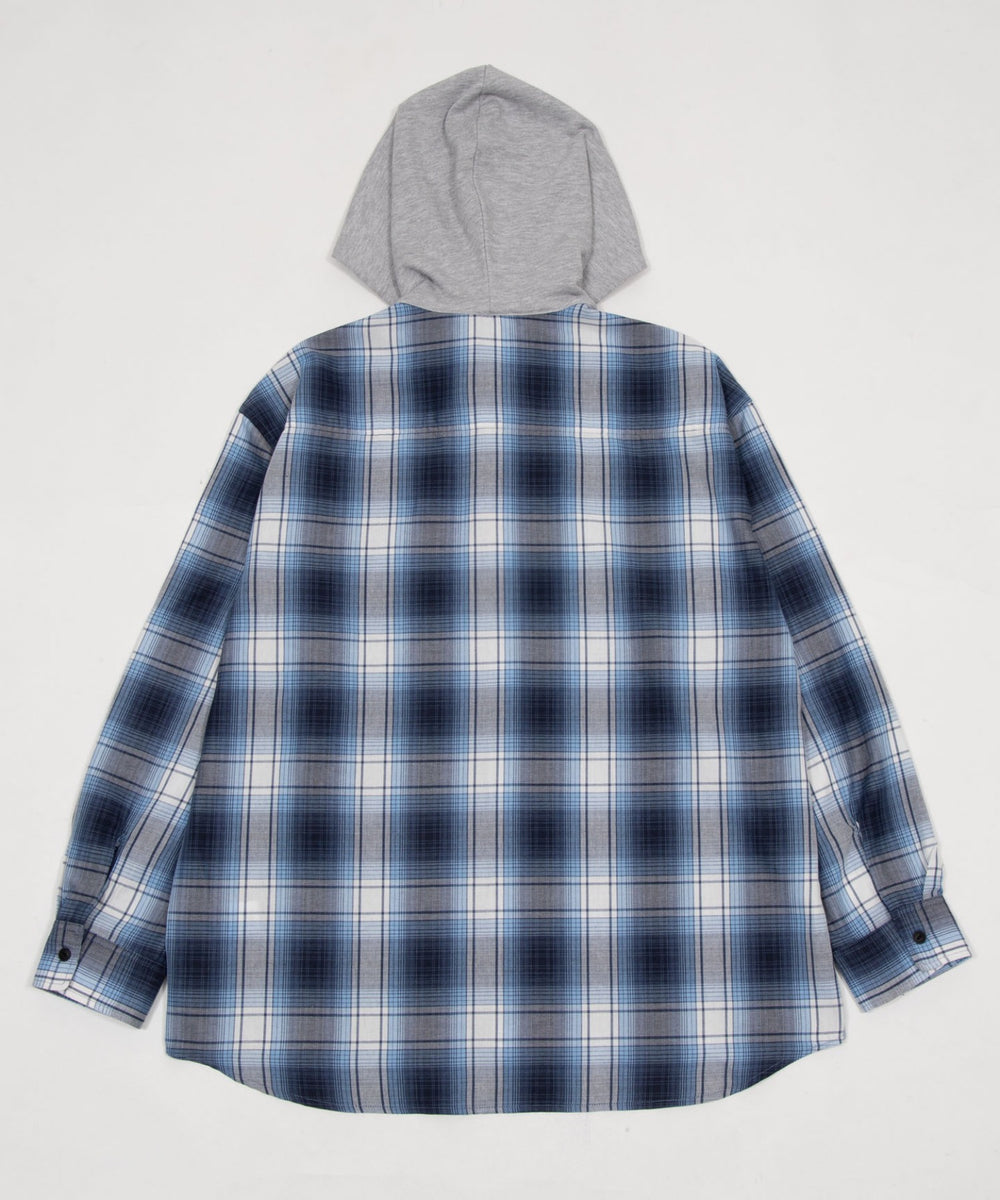 オンブレチェックフードシャツ（LS）