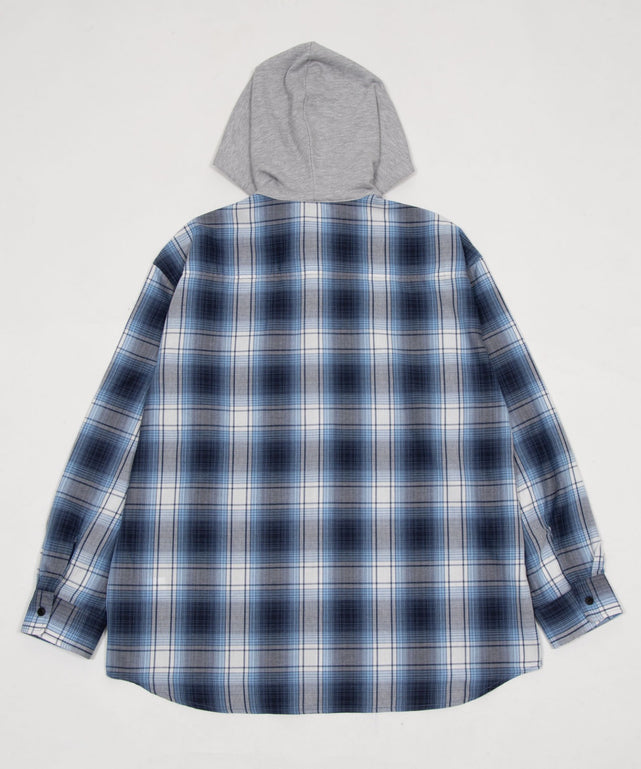 オンブレチェックフードシャツ（LS）