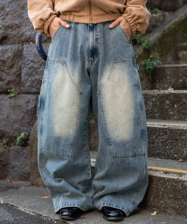 ワーカーズダブルニーデニムパンツ/デニム中濃加工 モデル：175cm L着用