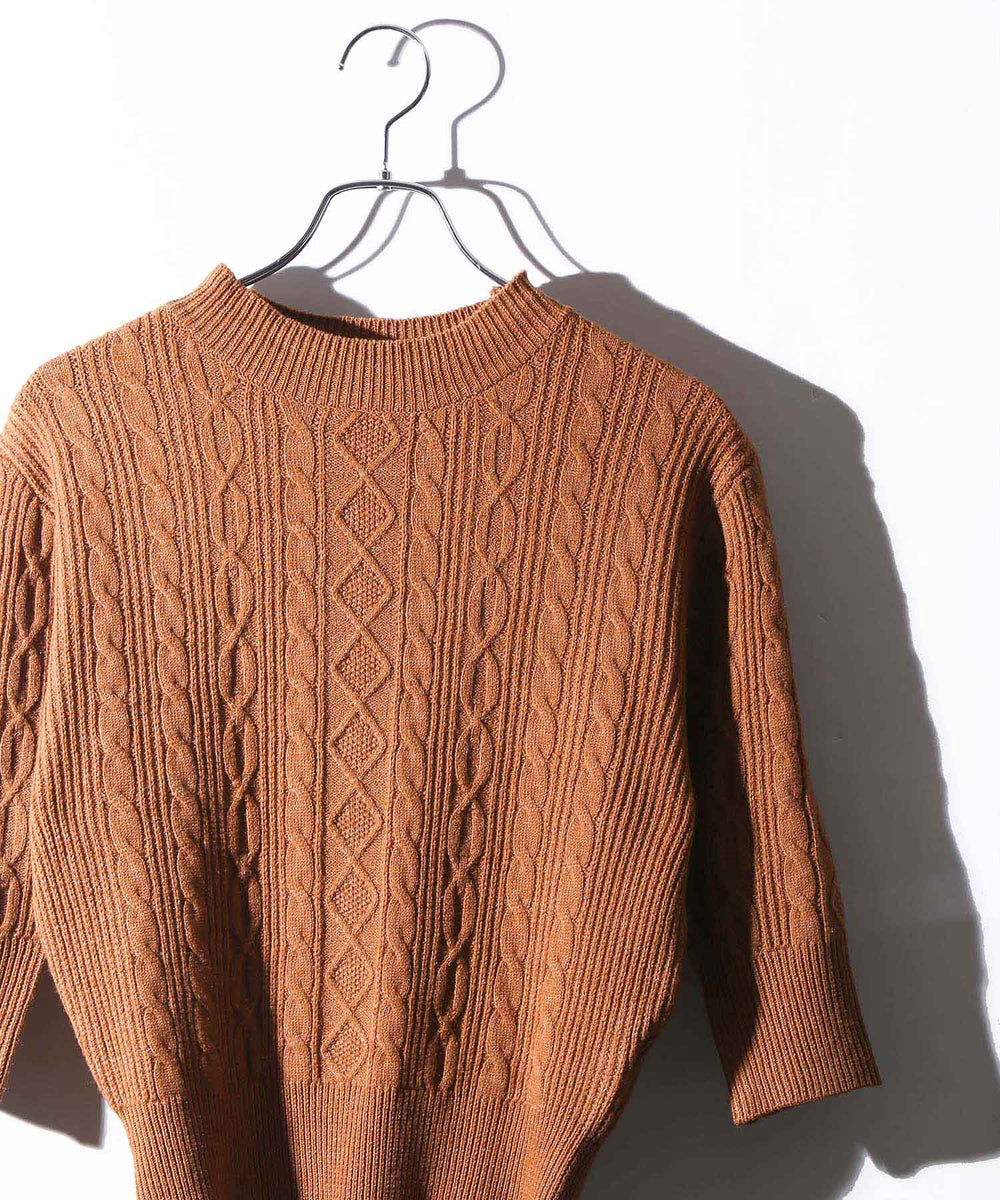 ケーブル5分スリーブセーター