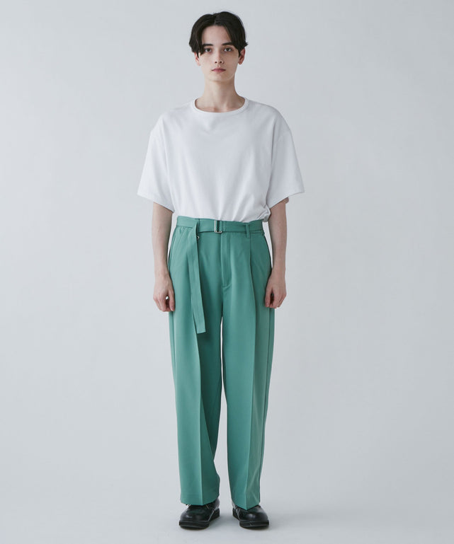 新品未使用✨ベルトスラックス 光沢 リネンの清涼感 ホワイト SENSE OF PLACE by URBAN RESEARCH スラックス パンツ ダブル