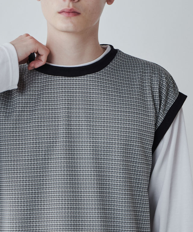 レイヤードジャガードベストロンT