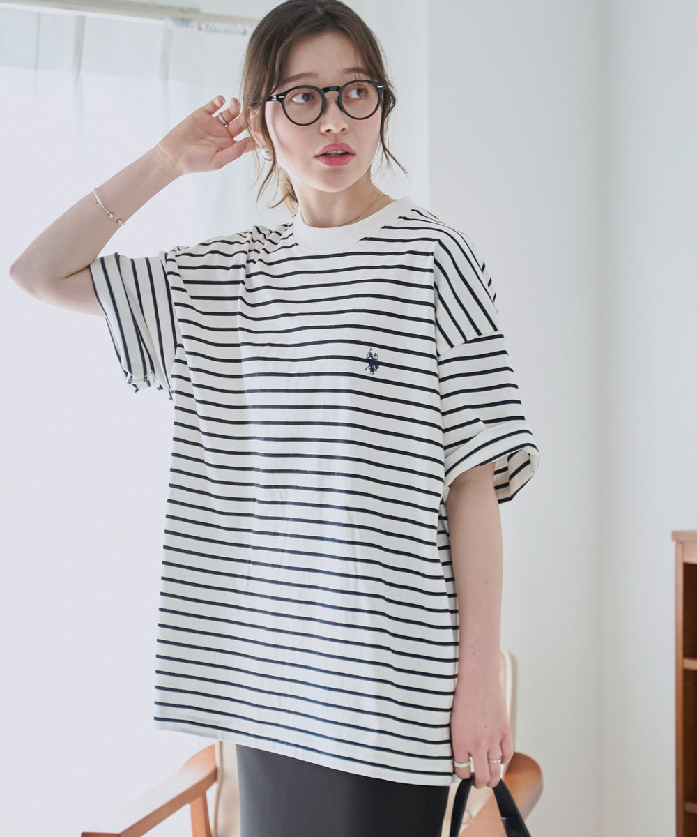 ホワイト系ボーダー モデル：162cm M着用