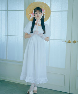 リボンパフスリーブロングワンピース