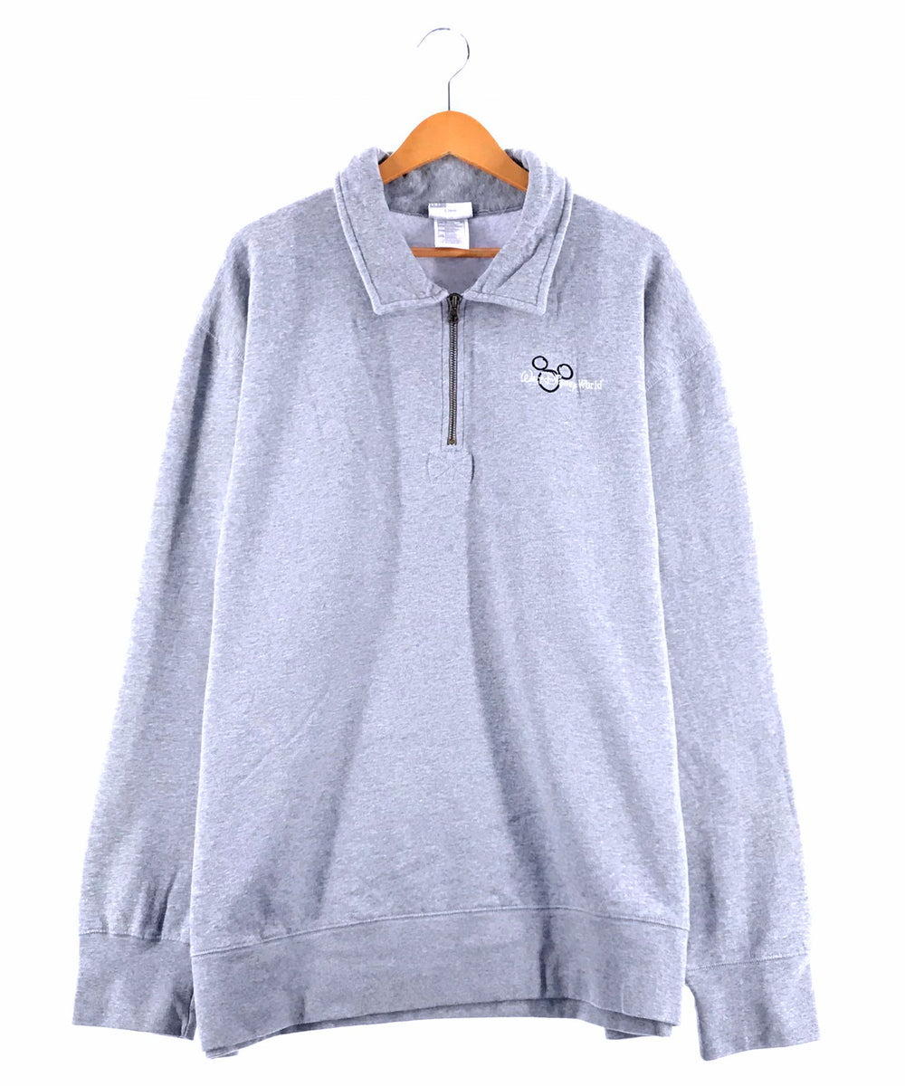 Disney Mickey ハーフZIP キャラ刺繡スウェット