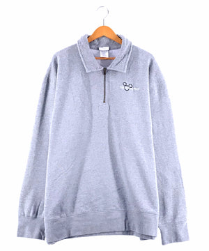 Disney Mickey ハーフZIP キャラ刺繡スウェット