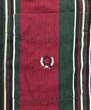 COLISEUM ストライプシャツ ボタンダウン ワンポイント 刺繍