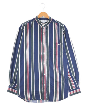 MERONA ストライプシャツ バンドカラー