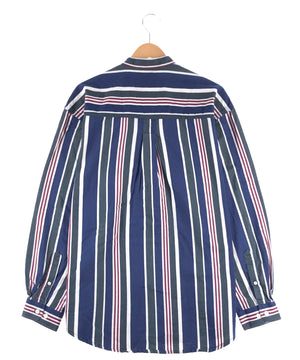 MERONA ストライプシャツ バンドカラー