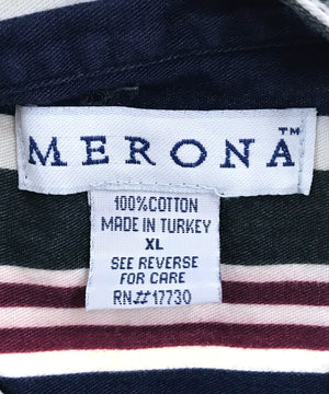 MERONA ストライプシャツ バンドカラー