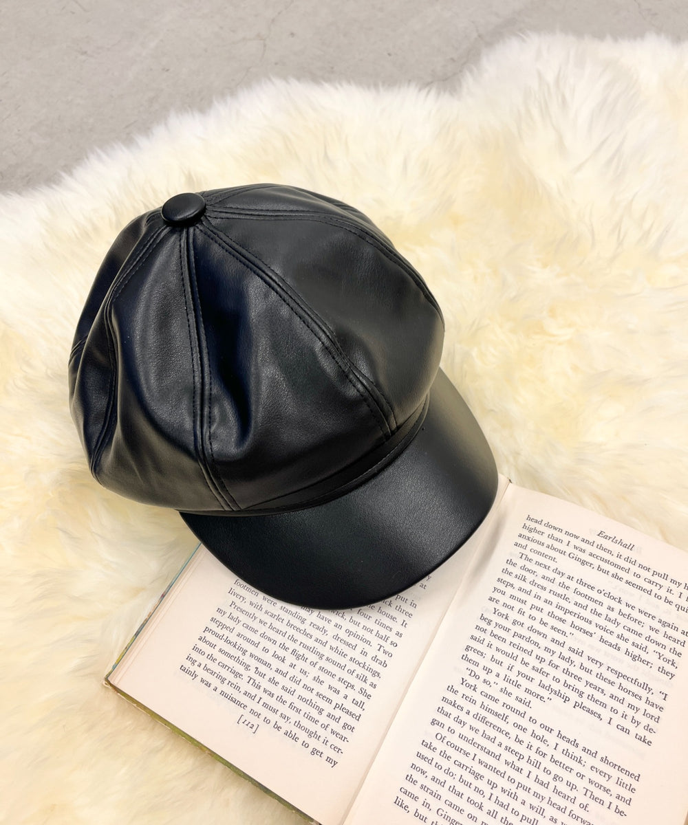 WEGO ウィゴー ハンチング 帽子 黒ブラック フェイクレザー 合成皮革 ハンチング