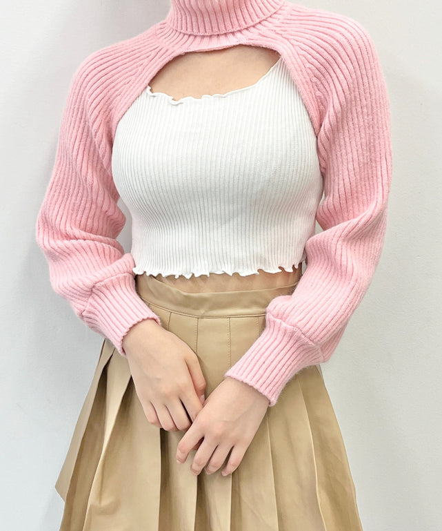 vega リブデザインショートハイネックニット