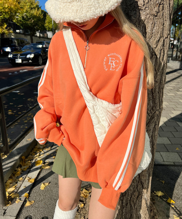 A2182 スウェット ピンクオレンジ ハーフジップ 無地