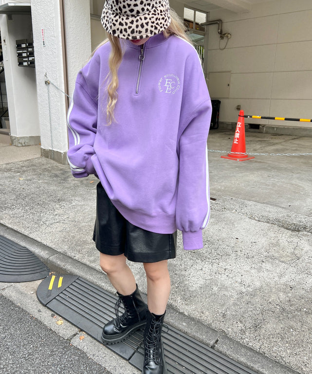 A2182 スウェット ピンクオレンジ ハーフジップ 無地