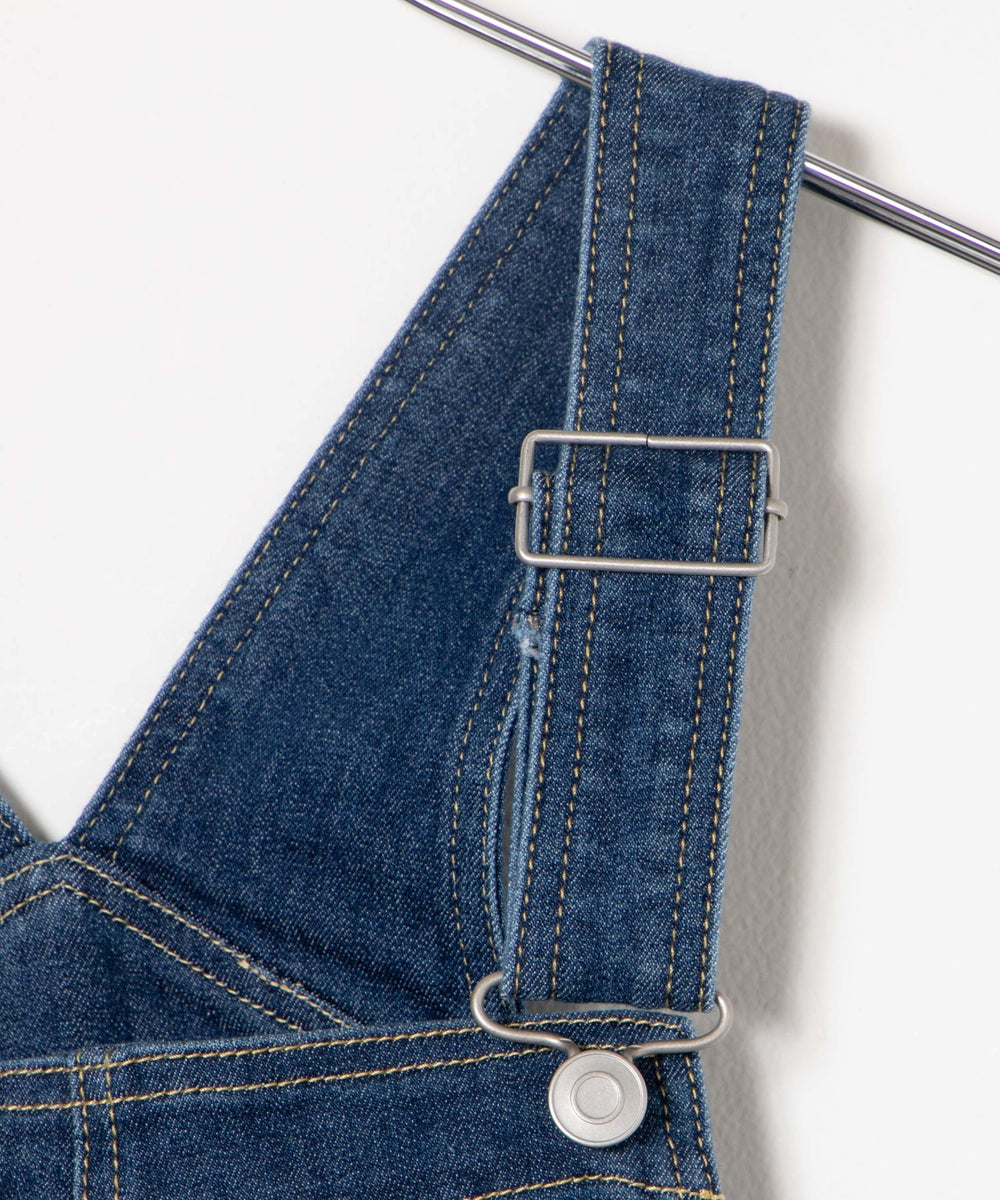 ハイウエストストレッチフレアデニムサロペット