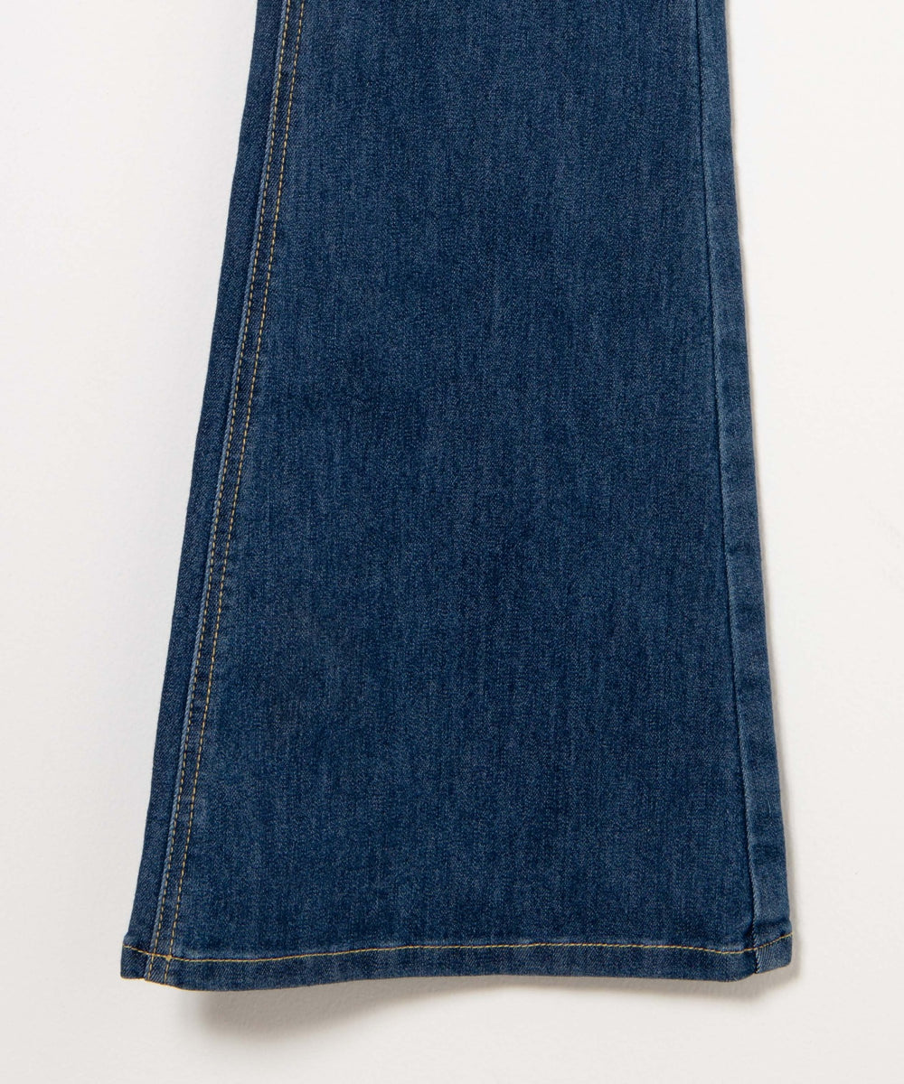 ハイウエストストレッチフレアデニムサロペット