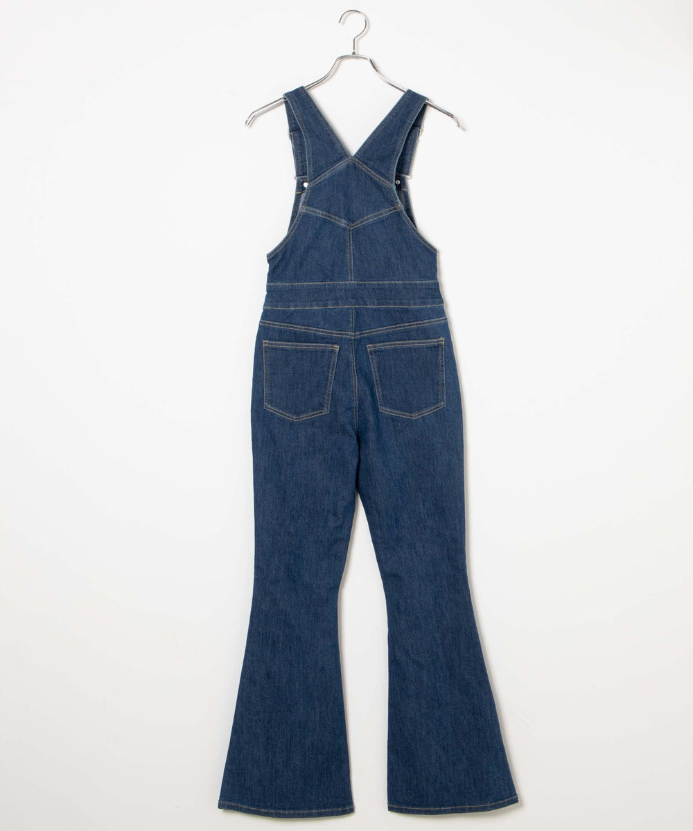 ハイウエストストレッチフレアデニムサロペット