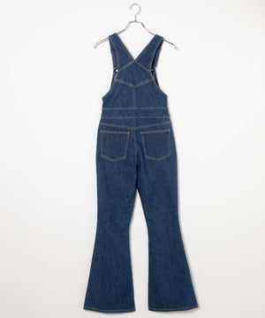 ハイウエストストレッチフレアデニムサロペット