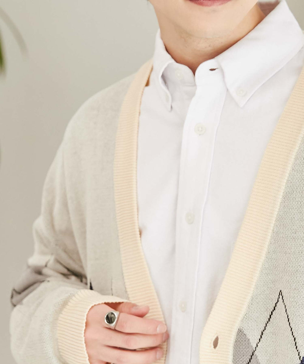 リネンライク総柄ルーズカーディガン