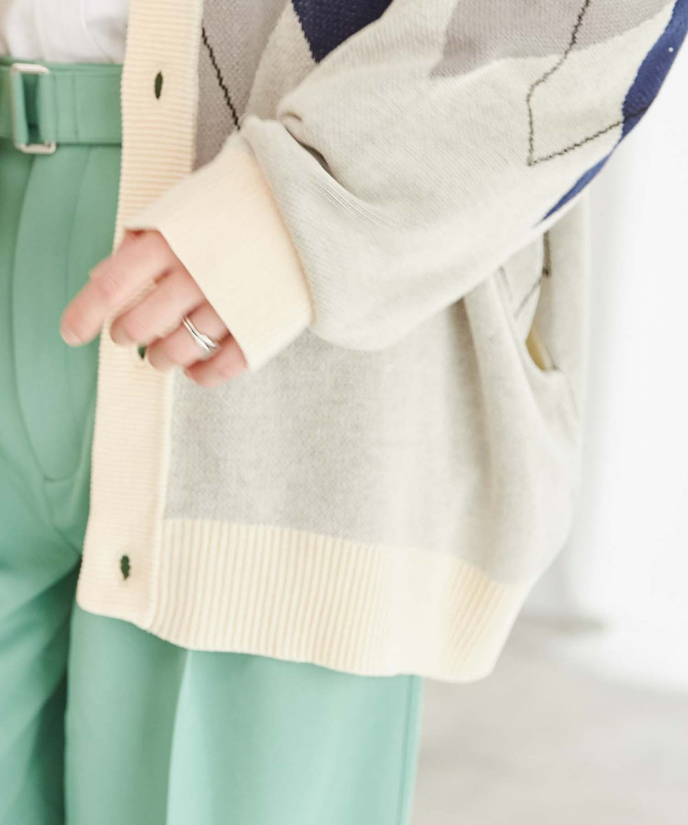 リネンライク総柄ルーズカーディガン