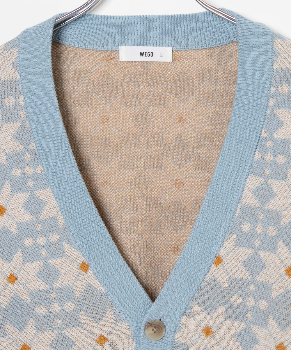 リネンライク総柄ルーズカーディガン