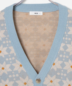 リネンライク総柄ルーズカーディガン