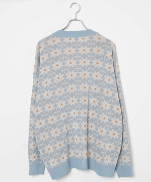 リネンライク総柄ルーズカーディガン