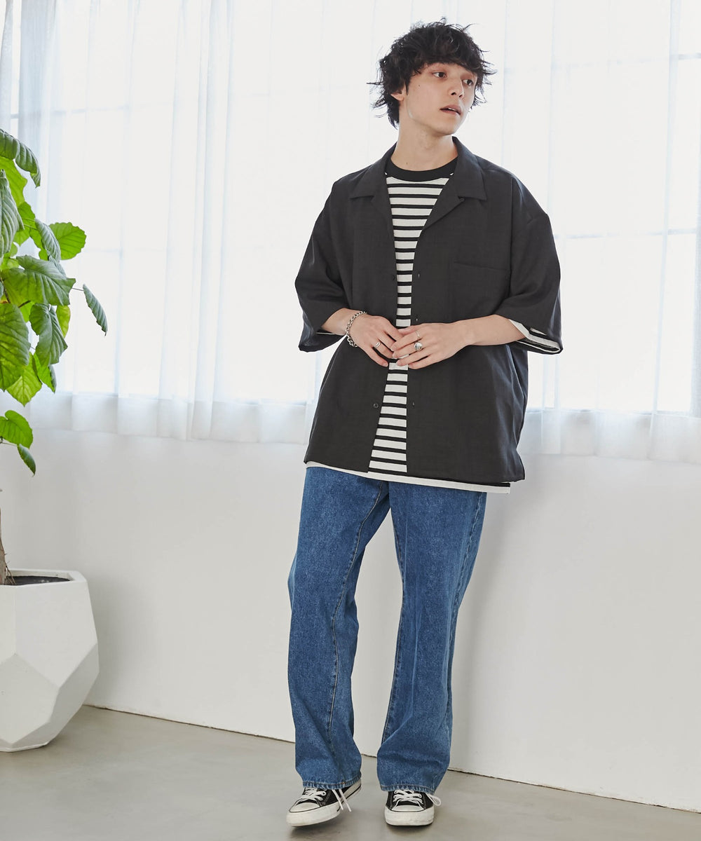 リネンライクオープンカラーBIGシャツ