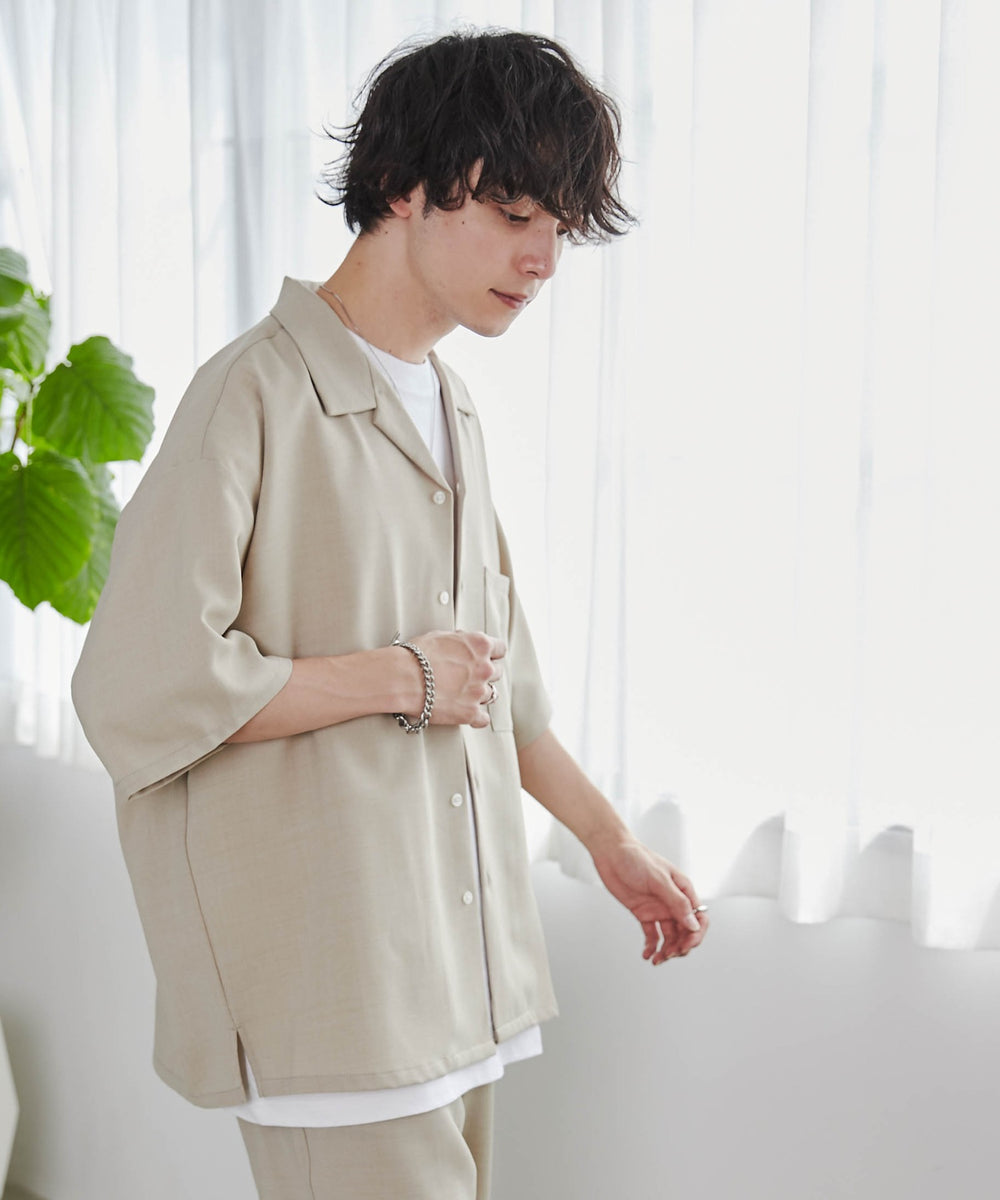 リネンライクオープンカラーBIGシャツ