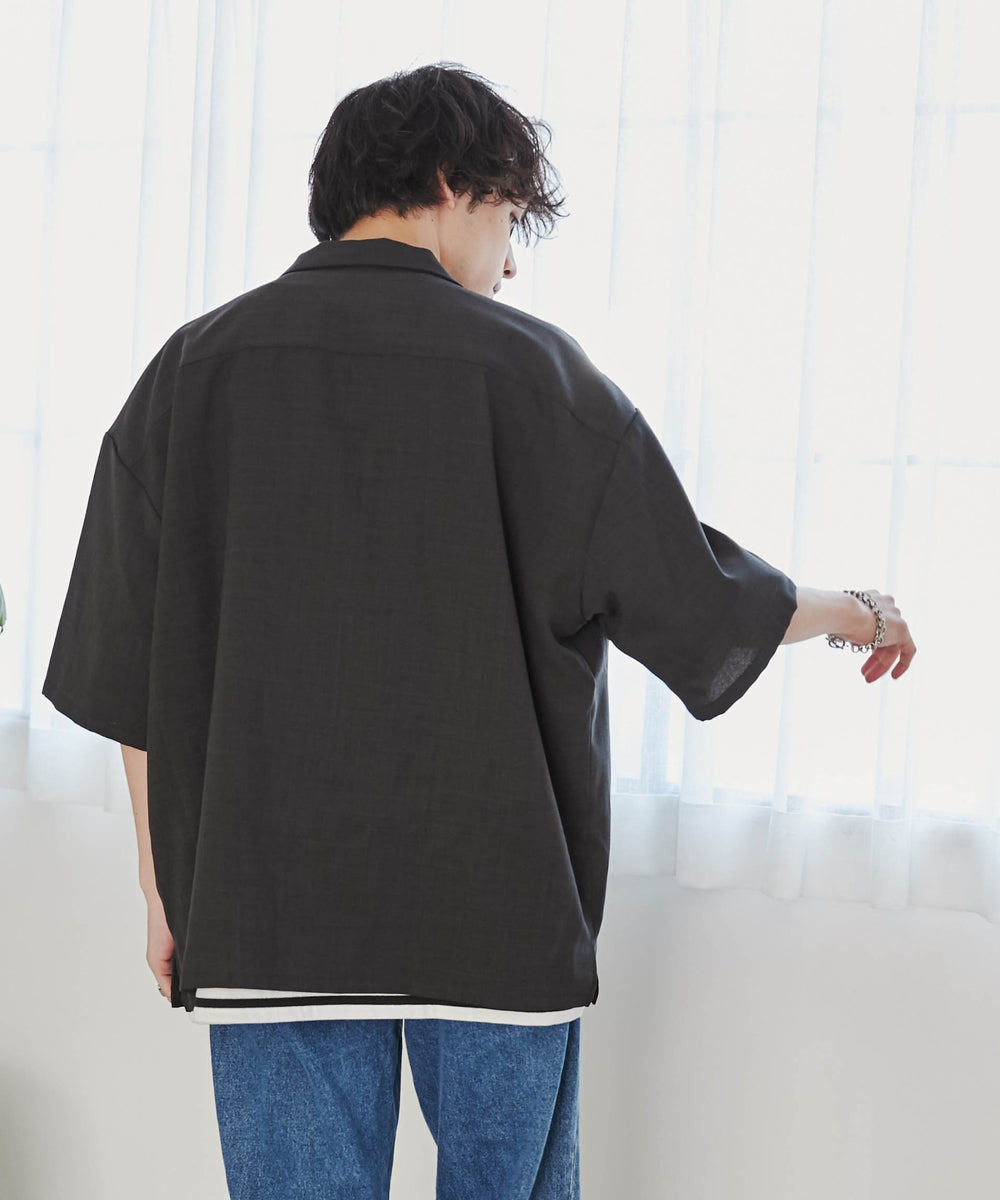 リネンライクオープンカラーBIGシャツ