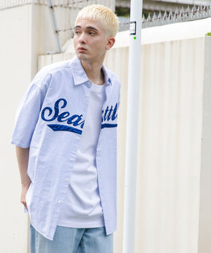 ブルー系ストライプ モデル：178cm L着用