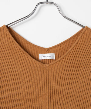 リブVネックスリットワンピース