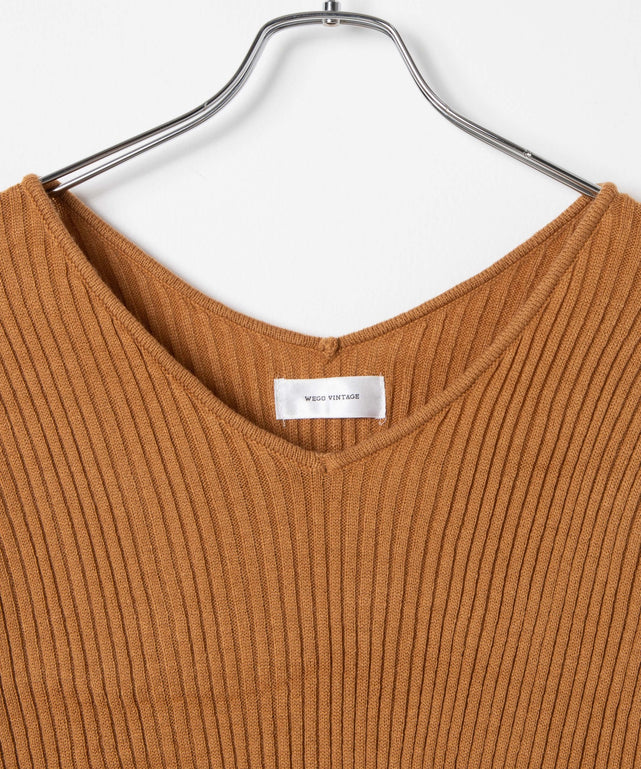 リブVネックスリットワンピース